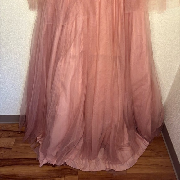 JJ’s House A-line V-Neck Sweep Train Tulle Prom Dresses With Bow #301871 Sz. 16 - Picture 7 of 13
